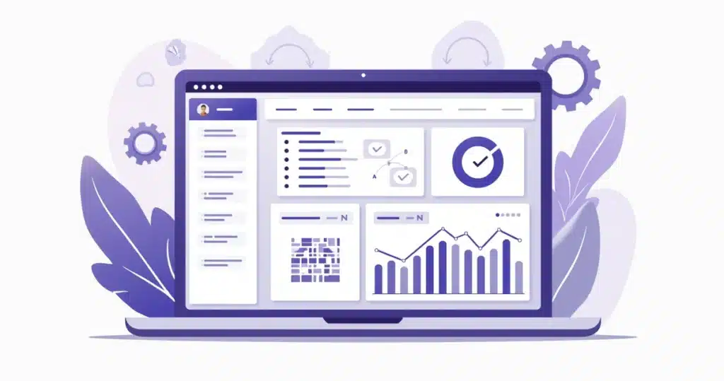 Illustration of a dashboard showing automated commission calculations with rules and charts