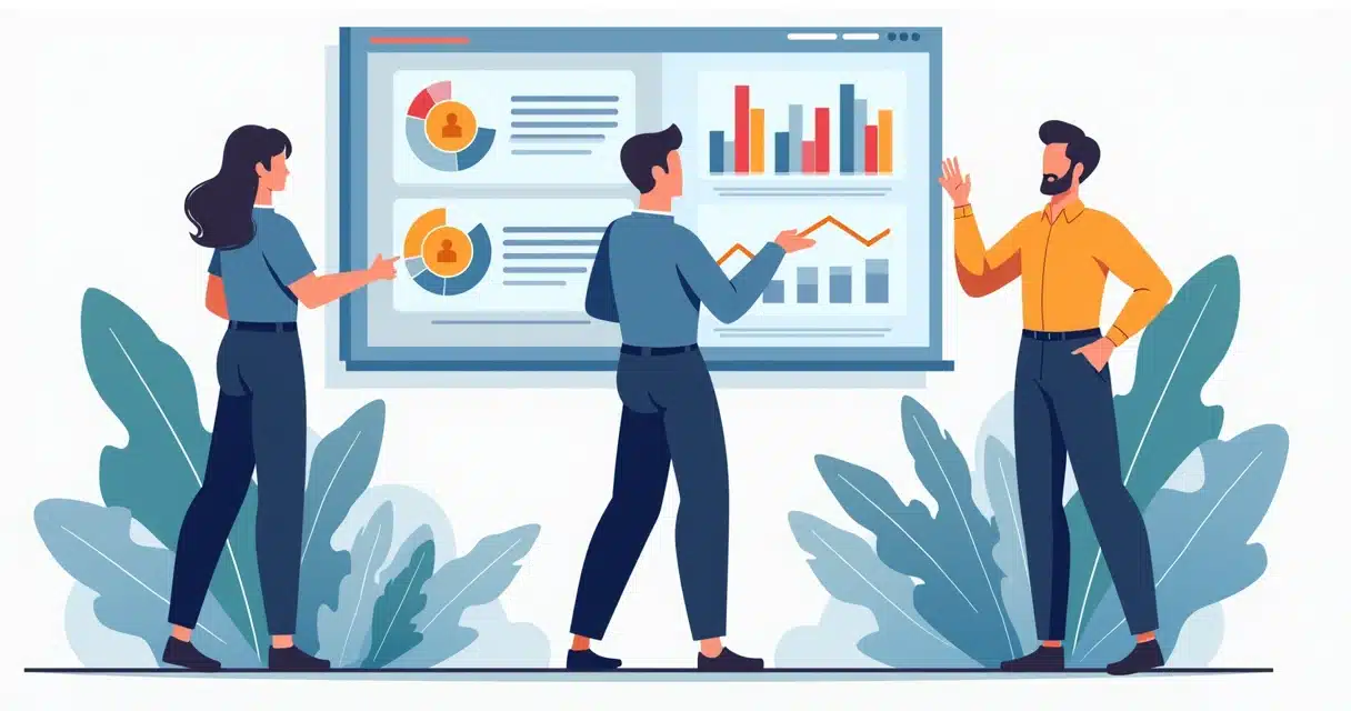 Illustration of business partners engaging with a gamification dashboard showing points and rankings in a B2B channel program