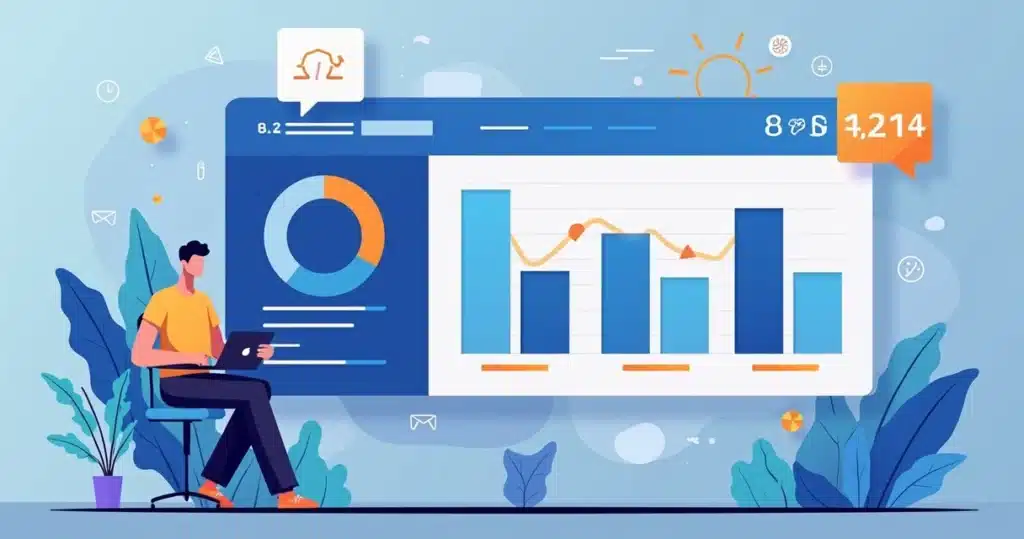 Illustration of a digital dashboard displaying personalized lead scoring metrics for different sales partners with graphs and AI icons