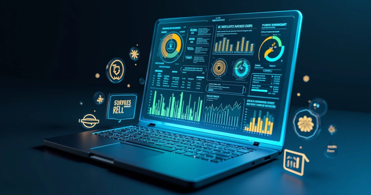 Dashboard 3D com indicadores de performance e gráficos coloridos para parceiros de vendas