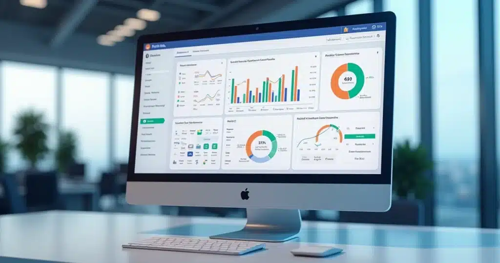 computador com um crm de vendas e analise de gráficos