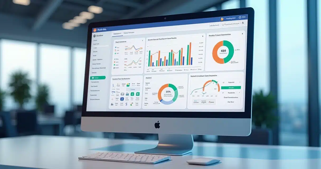 computador com um crm de vendas e analise de gráficos