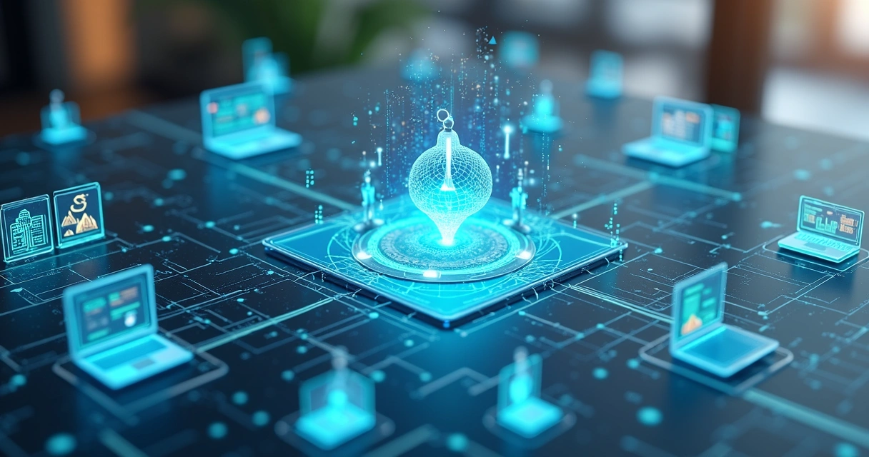 Modelos 3D representando múltiplos canais de aquisição integrados com gráficos e parceiros conectados