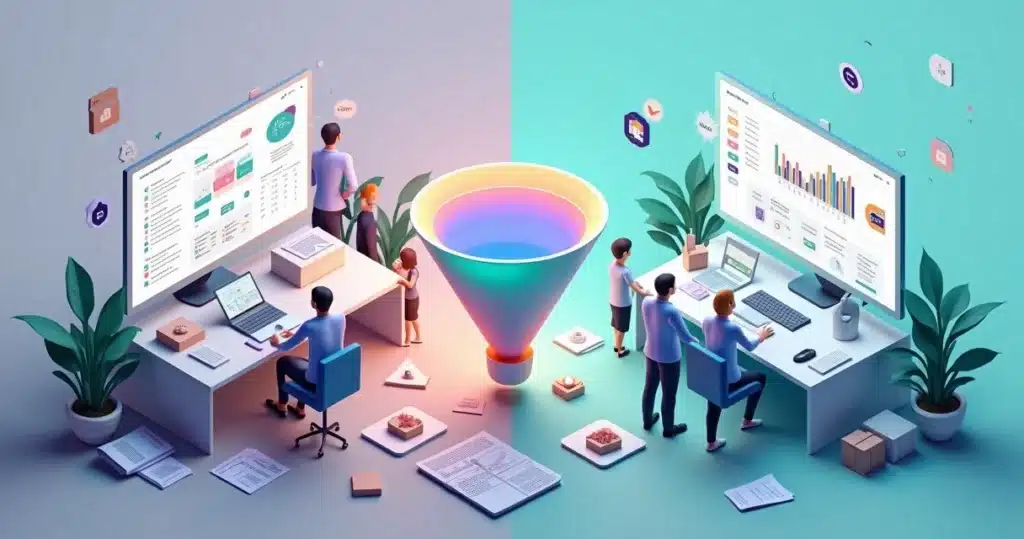 Gestão de onboarding manual vs automatizada: qual usar? Comparação visual entre Gestão de onboarding manual e automatizado com painel de dados em destaque