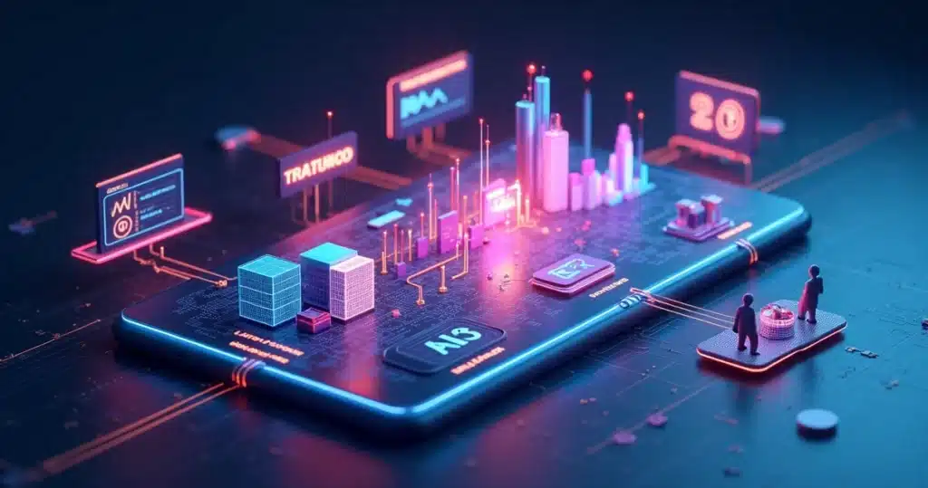 Distribuidores de TI: como escalar com integradores e VARs Painel 3D com fabricantes, distribuidores de TI, integradores e VARs conectados por fluxos digitais