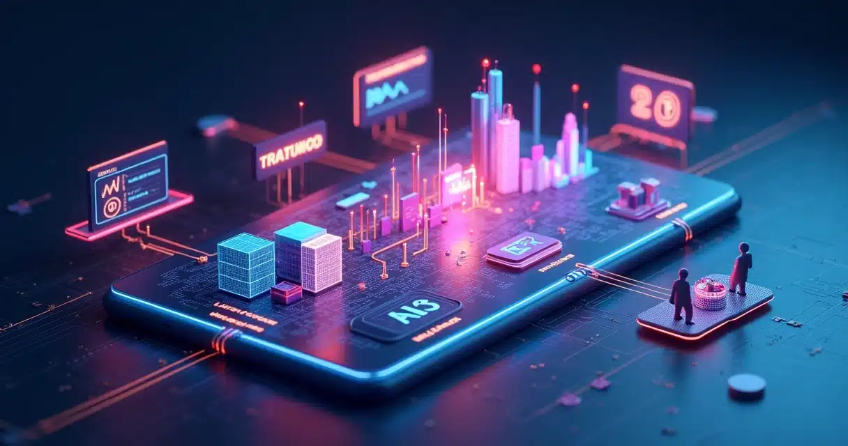 Painel 3D com fabricantes, distribuidores de TI, integradores e VARs conectados por fluxos digitais