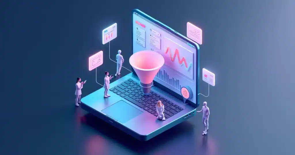 Partner Experience (PX): como criar uma jornada que engaja parceiros Dashboard 3D mostrando jornada digital de parceiros conectados a uma plataforma PRM, Partner Experience