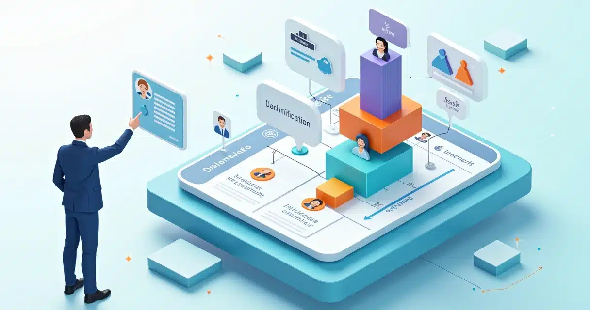 Gestor analisando funil de recrutamento de parceiros B2B em painel digital 3D, Como recrutar os melhores parceiros