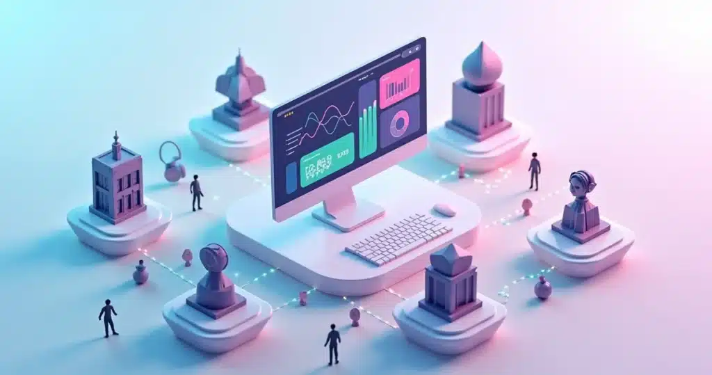 Parcerias para edtechs: como escalar captação de alunos via canais Painel digital mostrando parcerias de edtech conectando escolas empresas e influenciadores