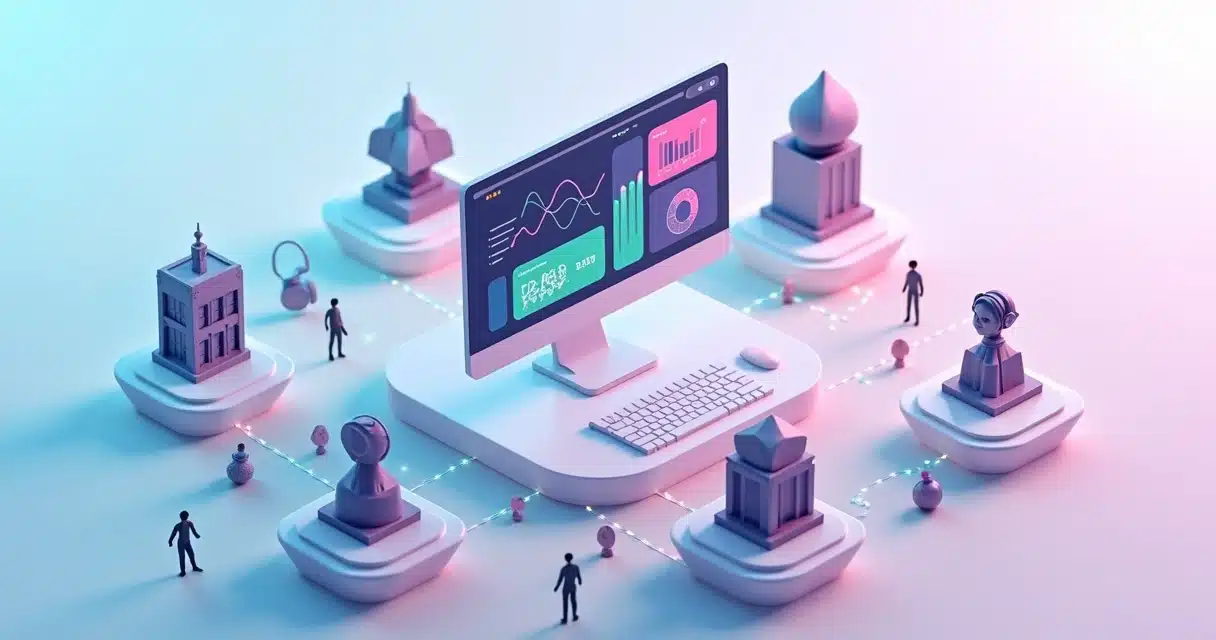 Painel digital mostrando parcerias de edtech conectando escolas empresas e influenciadores