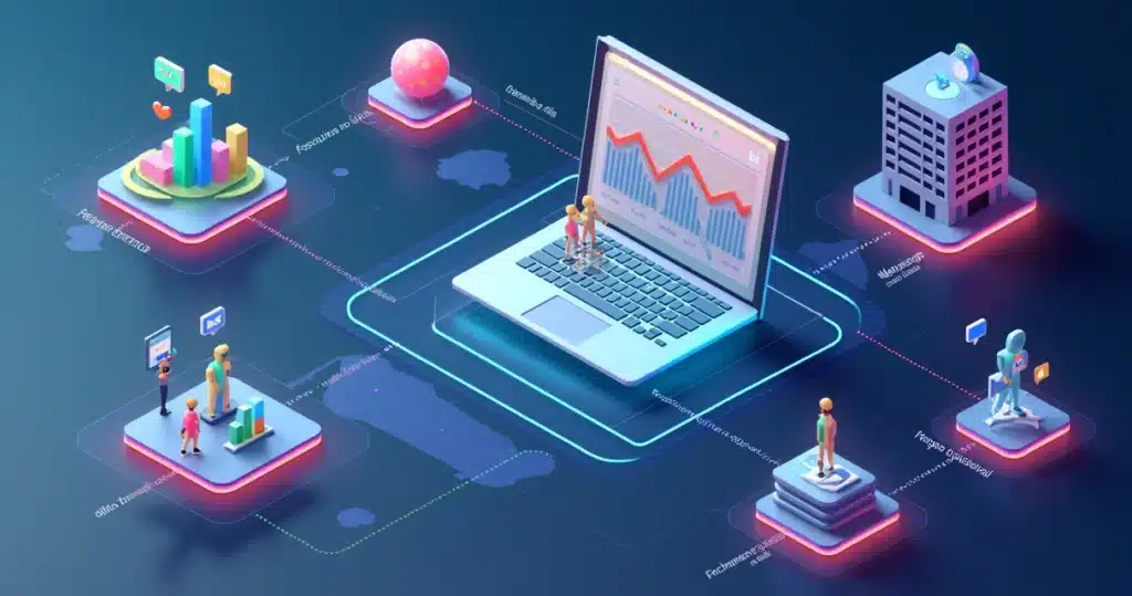 Vendas omnichannel B2B: como parceiros se encaixam Dashboard 3D mostrando jornada omnichannel B2B conectando empresa e parceiros