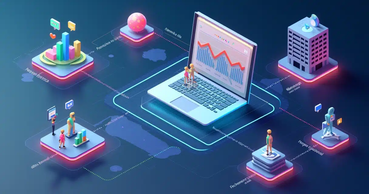Dashboard 3D mostrando jornada omnichannel B2B conectando empresa e parceiros