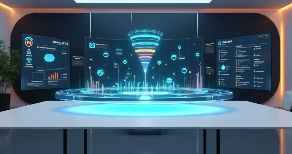 7 passos para estruturar canais previsíveis em 2026 Painel 3D de gestão de canais com vários tipos de parceiros conectados por dados, estruturar canais previsíveis