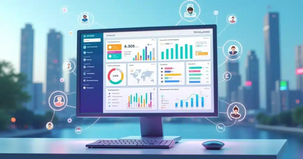 Software PRM no Brasil: Guia Completo para 2026 Painel 3D de software PRM com gestão de parceiros e indicadores em um dashboard moderno