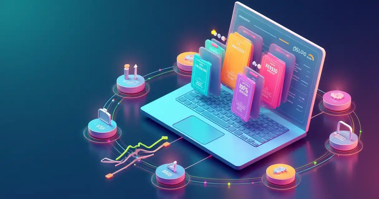 Painel 3D com cards de incentivos SPIF e ícones de parceiros B2B em destaque