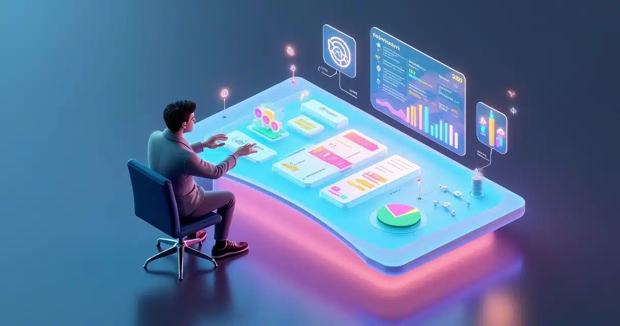 Parceiro em mesa digital usando painel de PRM para aumentar vendas