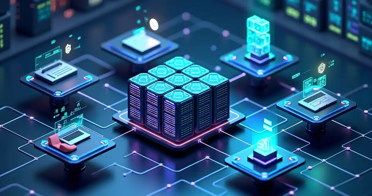 Visão 3D de datacenter interligado por rede de parceiros de tecnologia