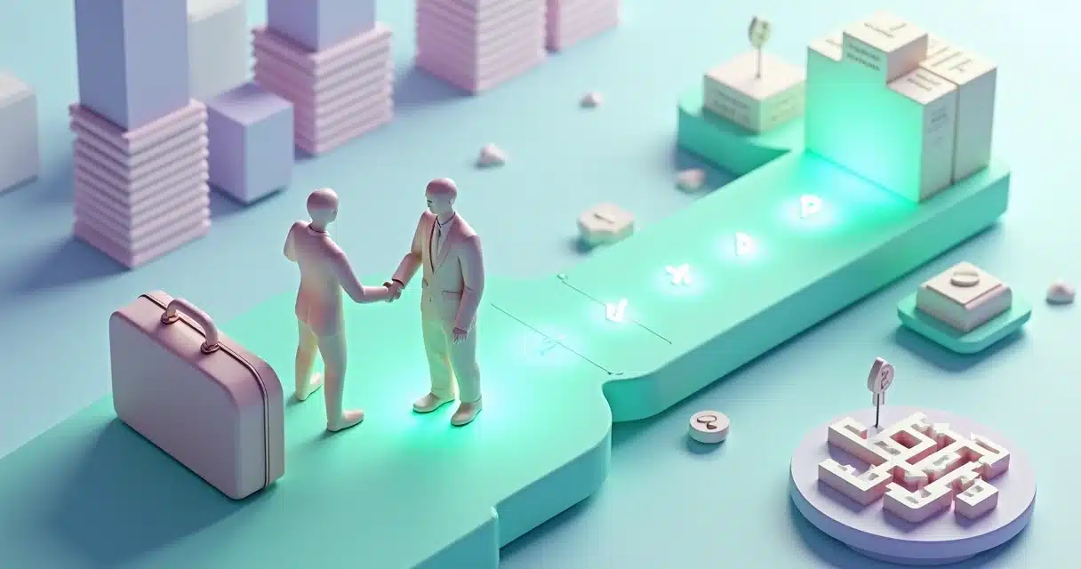 Rota 3D com primeiro parceiro iniciando jornada enquanto desvia de obstáculos